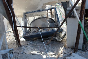 Part of a barrel bomb that was dropped near a hospital in Aleppo